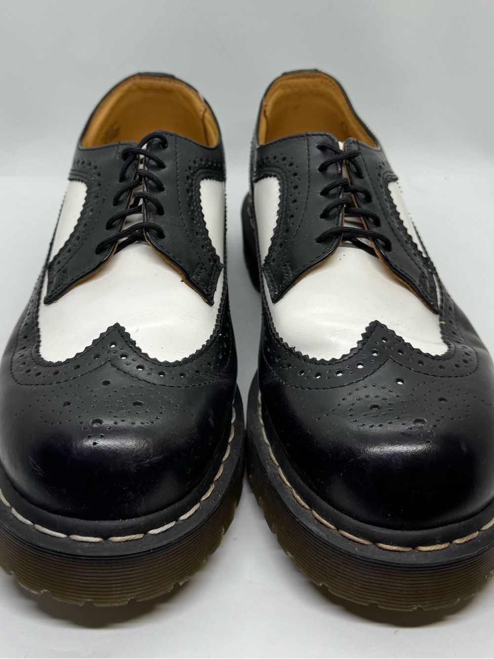 Dr. Martens 3989 Black White Wingtip Brogue Creeper Punk Oxford Shoes US 10